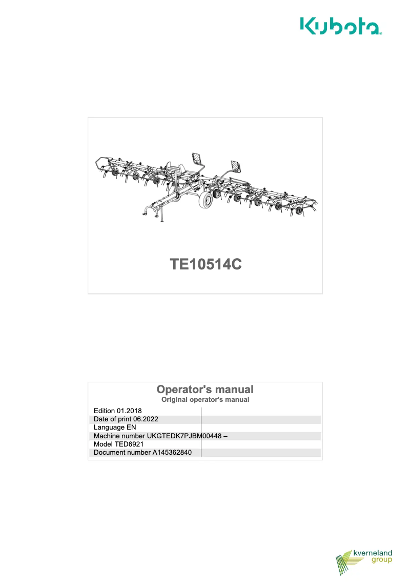 Page 1 de la notice Manuel utilisateur Kubota TE10514C