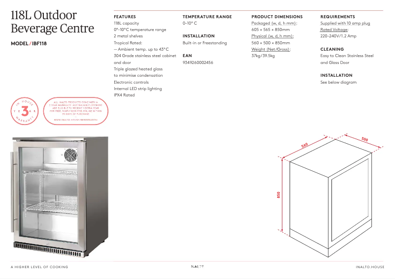 Page 1 de la notice Fiche technique InAlto IBF118