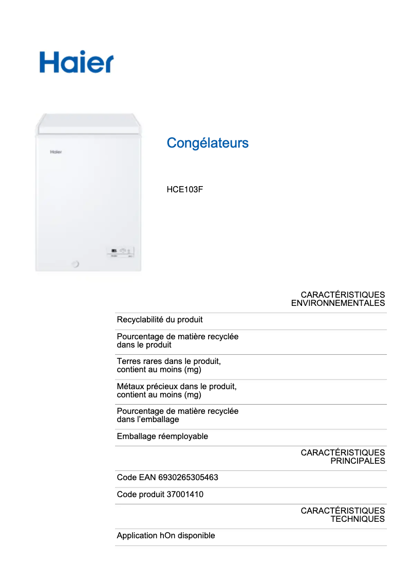 Página 1 del manual Etiqueta energética Haier HCE103F