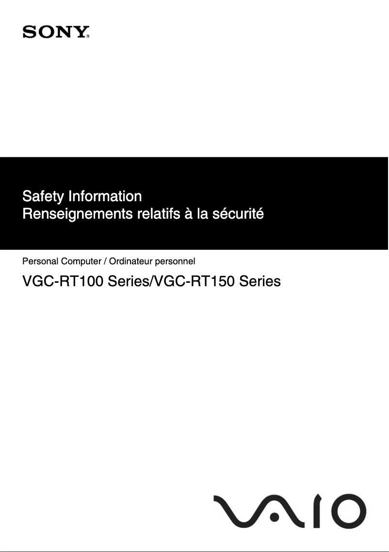 Page n°1 - Instructions de sécurité Sony Vaio VGC-RT150Y