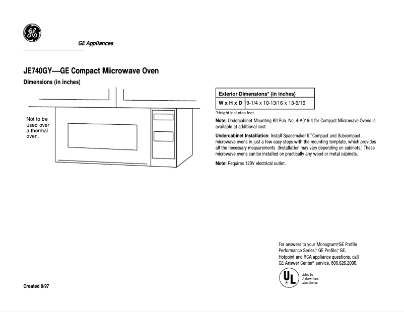 Página 1 del manual Ficha técnica GE JE740GY