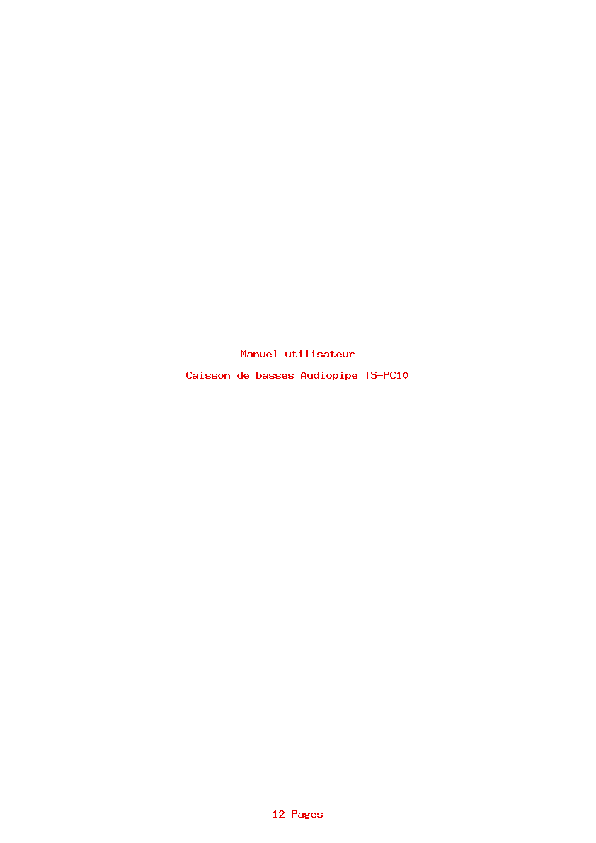 Page 1 de la notice Manuel utilisateur Audiopipe TS-PC10