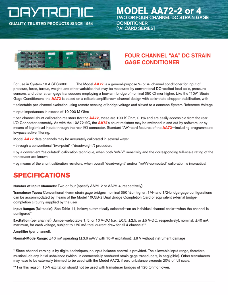 Page 1 de la notice Fiche technique Daytronic AA72-2F010