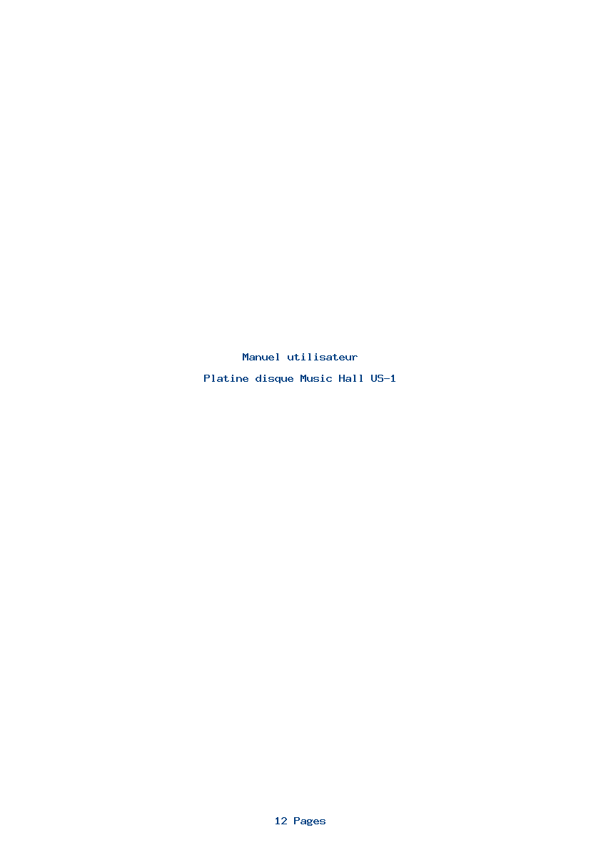 Page 1 de la notice Manuel utilisateur Music Hall US-1