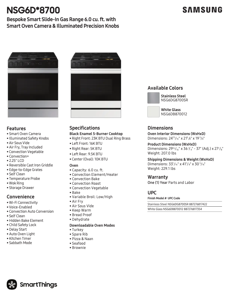 Página 1 del manual Ficha técnica Samsung NSG6DB870012