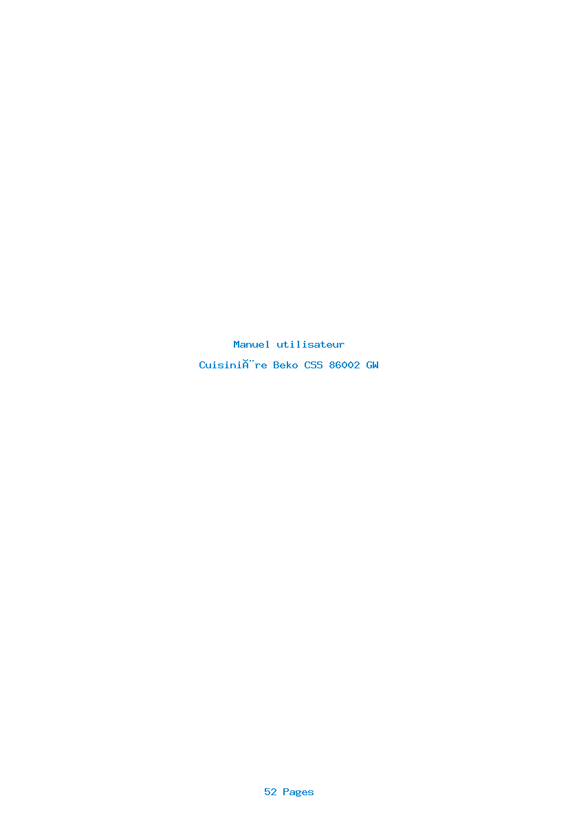 Page 1 de la notice Manuel utilisateur Beko CSS 86002 GW