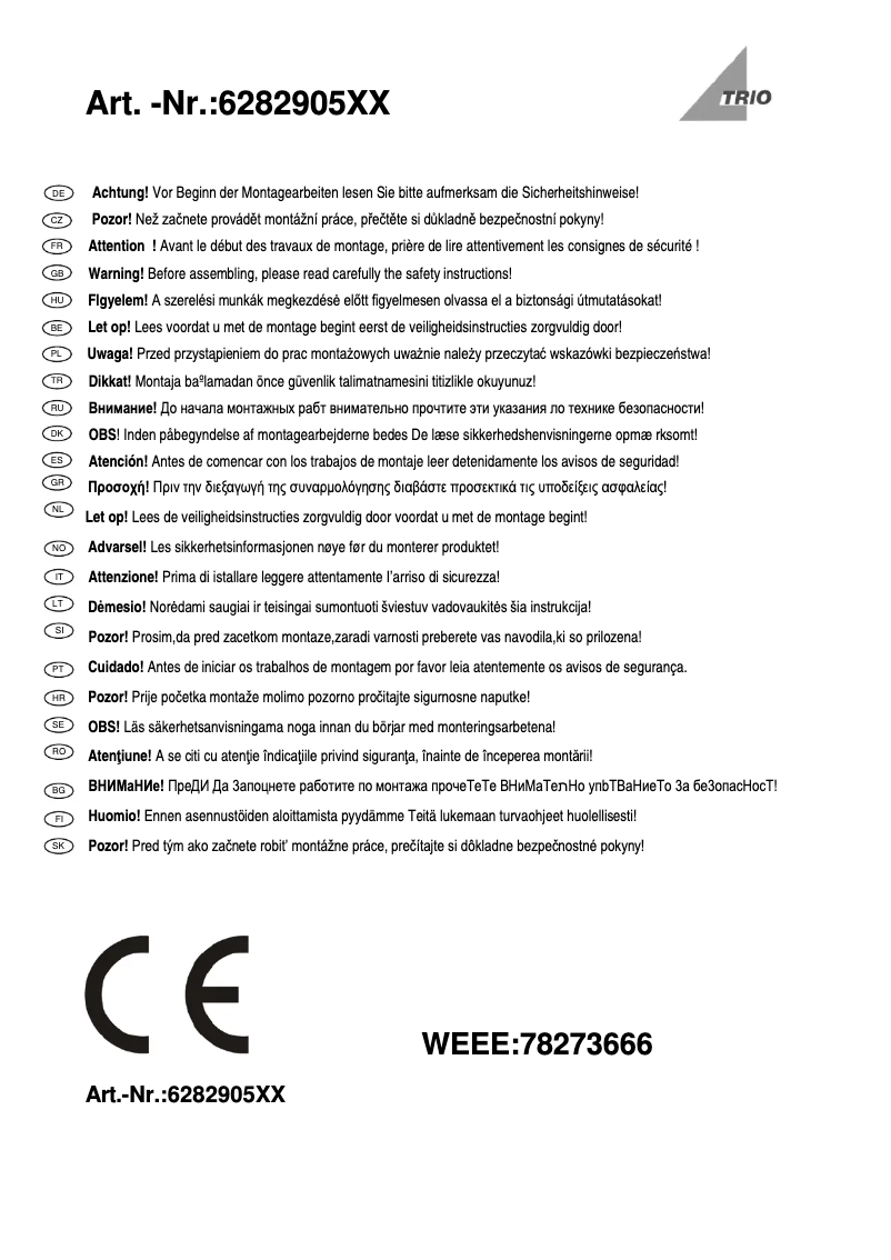 Page 1 de la notice Manuel utilisateur Trio Lighting Baloubet 628290501