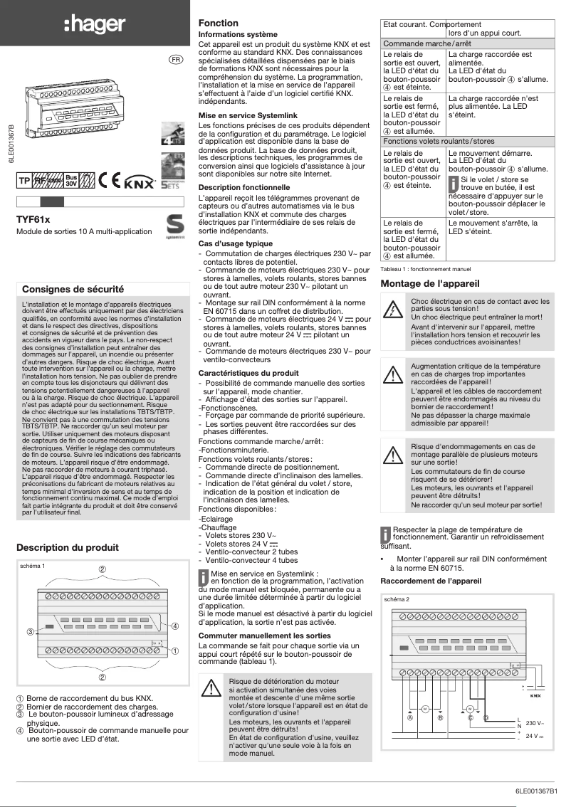 Page 1 of the manual User Manual Hager TYF616