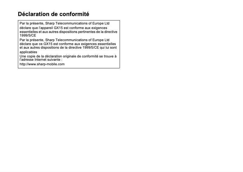 Page 1 de la notice Manuel utilisateur Sharp GX15