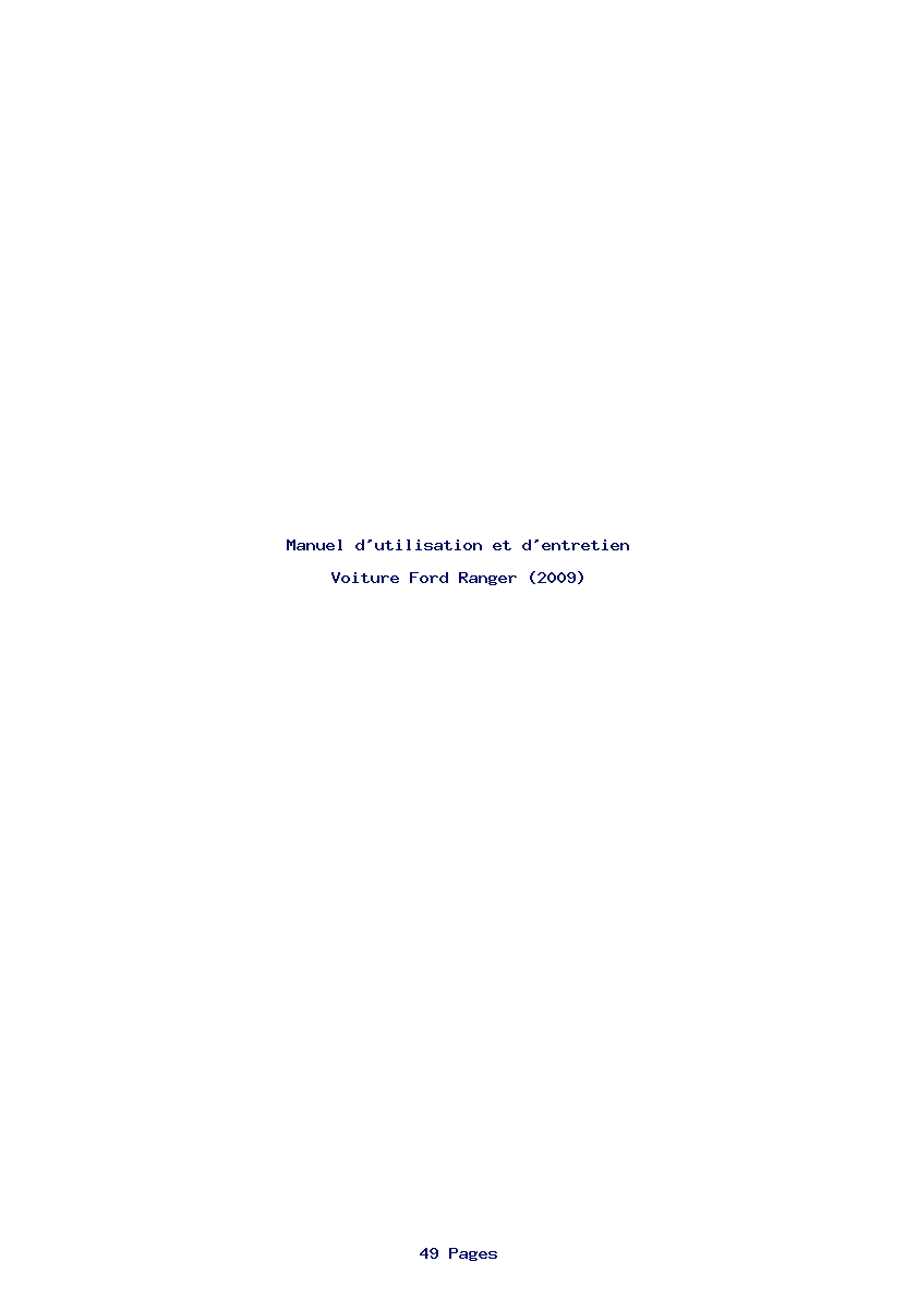 Page 1 de la notice Manuel d'utilisation et d'entretien Ford Ranger (2009)