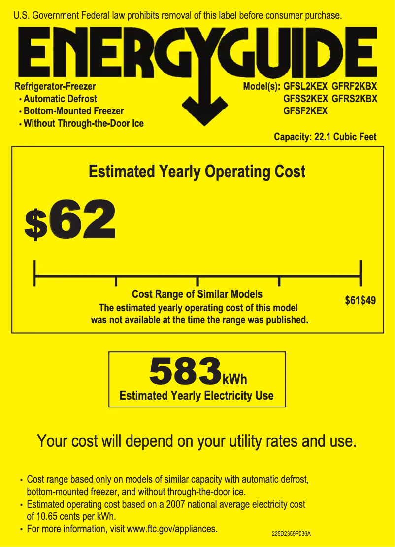 Página 1 del manual Etiqueta energética GE GFSF2KEXCC