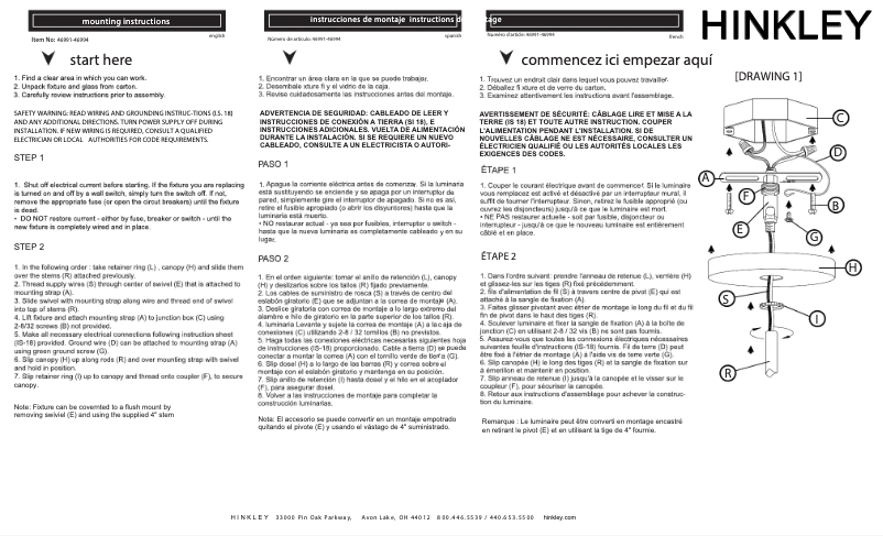 Page 1 de la notice Manuel utilisateur Hinkley Lighting Facet 46991BX
