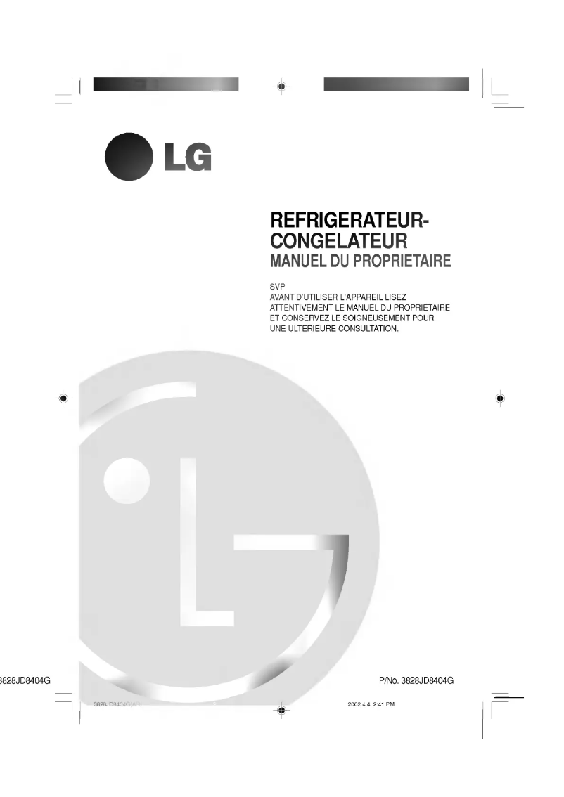 Page 1 de la notice Manuel utilisateur LG GR-S552QVC