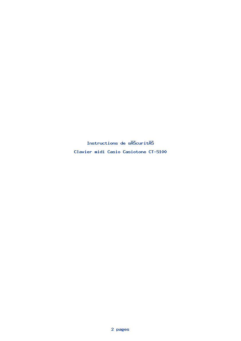 Page 1 de la notice Instructions de sécurité Casio Casiotone CT-S100