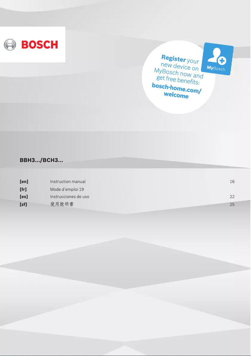 Page 1 de la notice Manuel utilisateur Bosch BBH3280GB