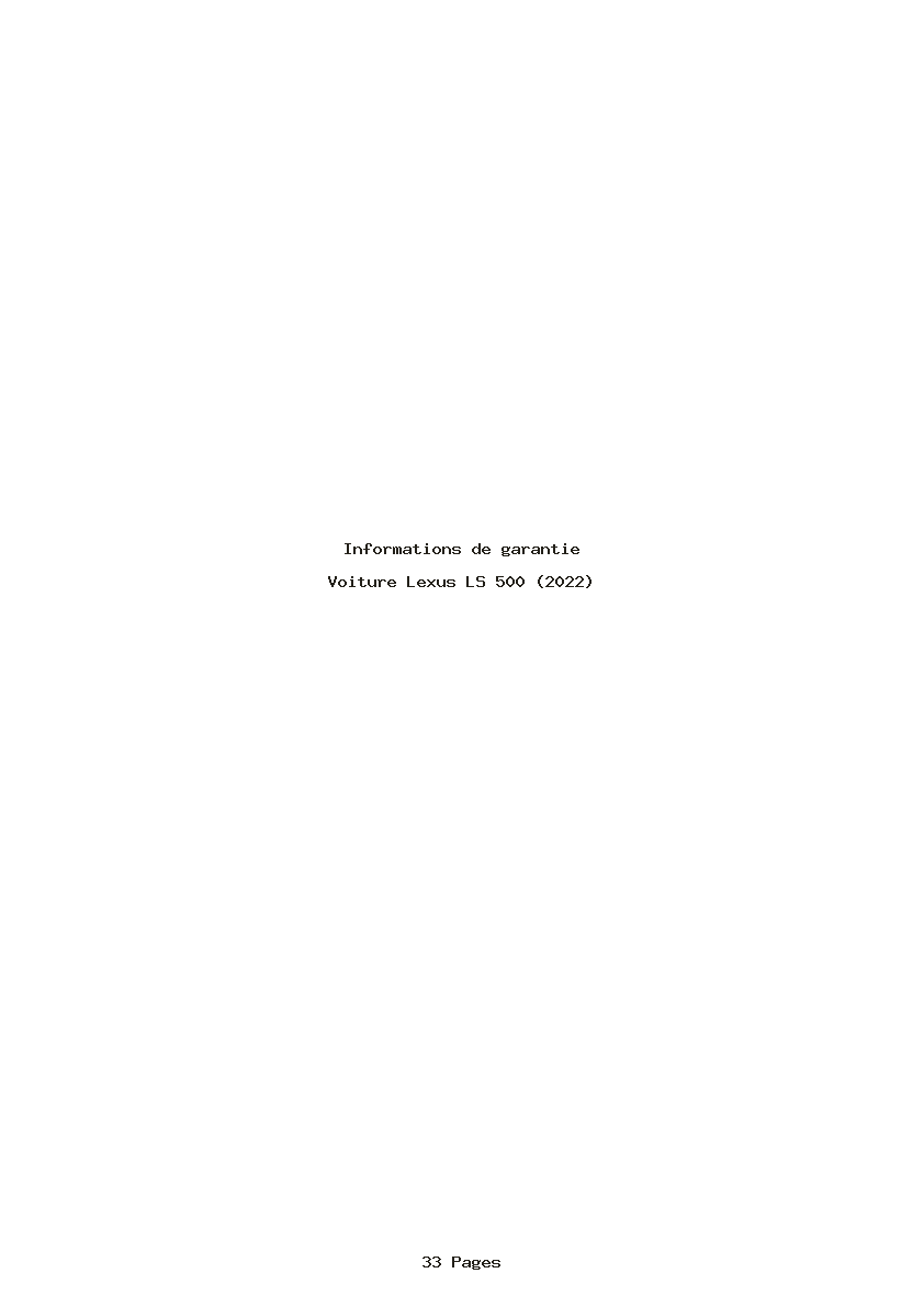 Page 1 de la notice Informations de garantie Lexus LS 500 (2022)