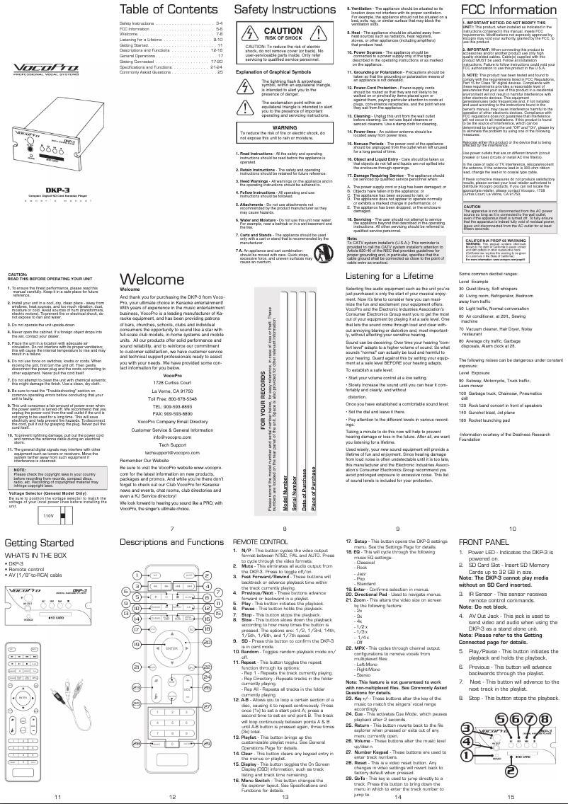 Page 1 de la notice Manuel utilisateur Vocopro DKP-3