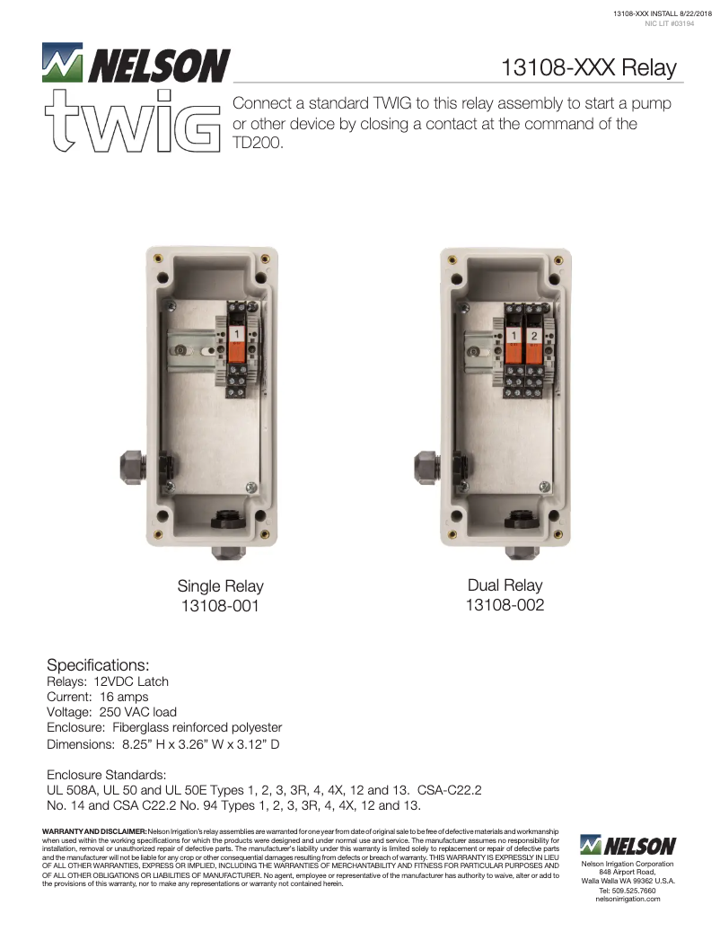 Page 1 de la notice Guide d'installation Nelson TWIG