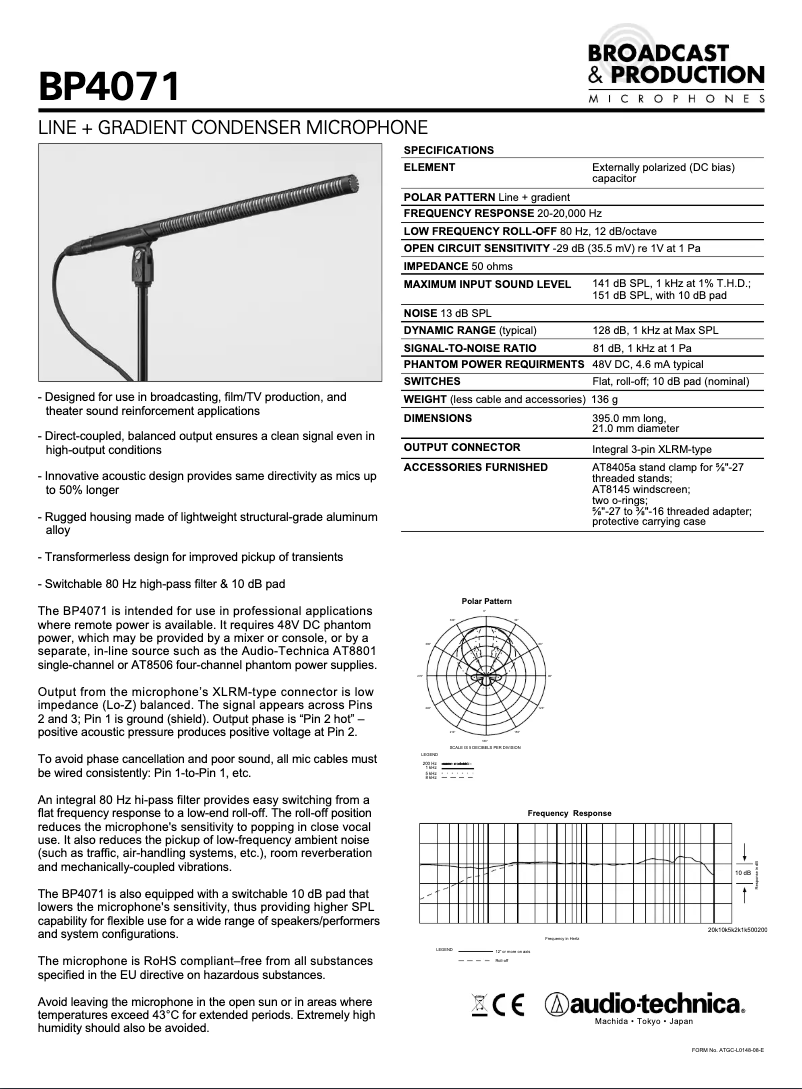 Page 1 de la notice Manuel utilisateur Audio-Technica BP4071
