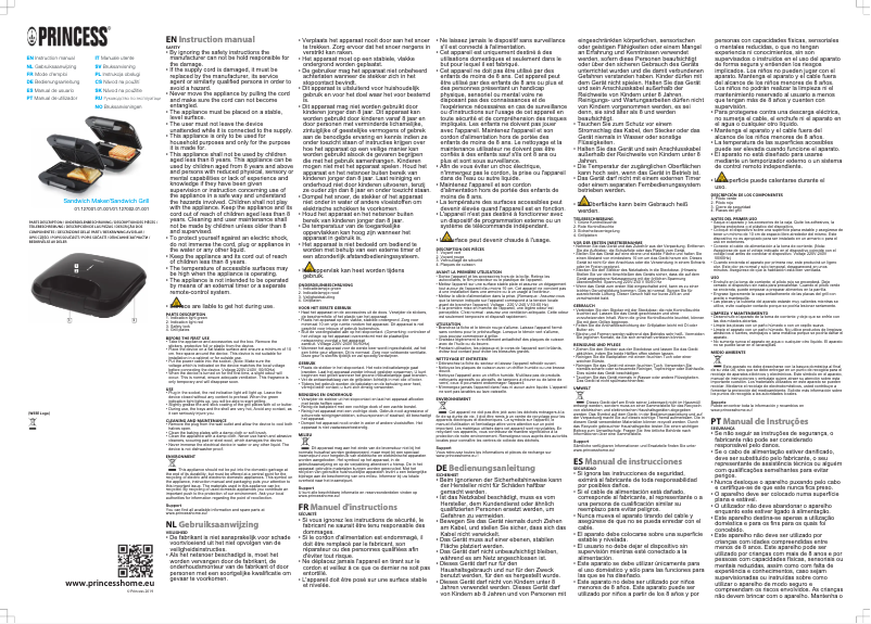 Page 1 de la notice Manuel utilisateur Princess Sandwich Maker 127002
