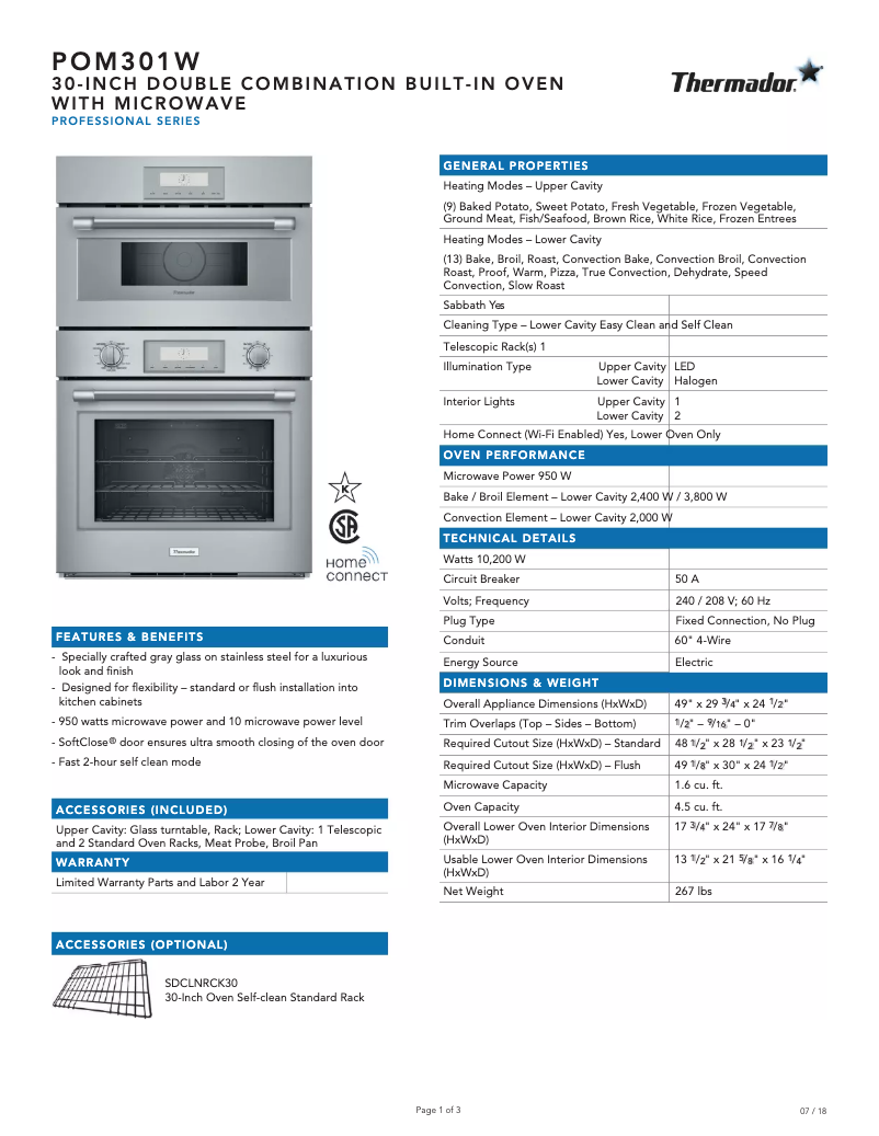 Page 1 de la notice Fiche technique Thermador PO302W