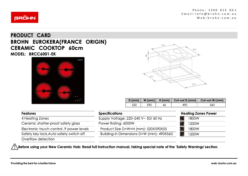 Page 1 de la notice Fiche technique Bröhn BRCC6001-EK