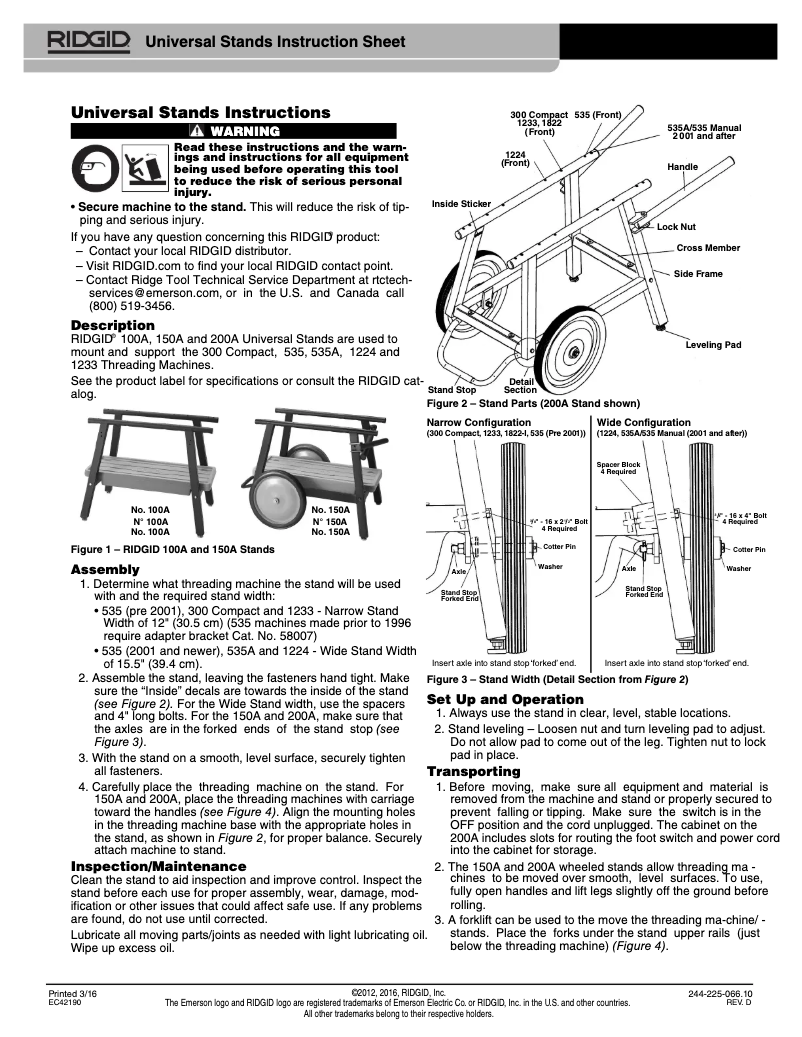 Page 1 de la notice Instructions / montage Ridgid 100A