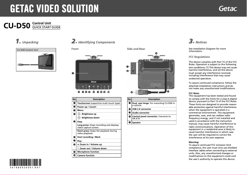 Page 1 of the manual User Manual Getac CU-D50