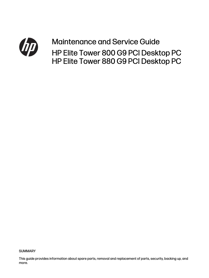 Page n°1 - Manuel utilisateur HP Elite Tower 800 G9