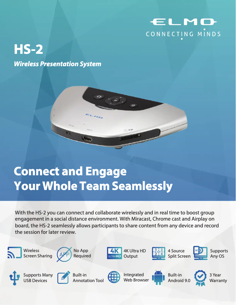 Page 1 de la notice Fiche technique Elmo HS-2