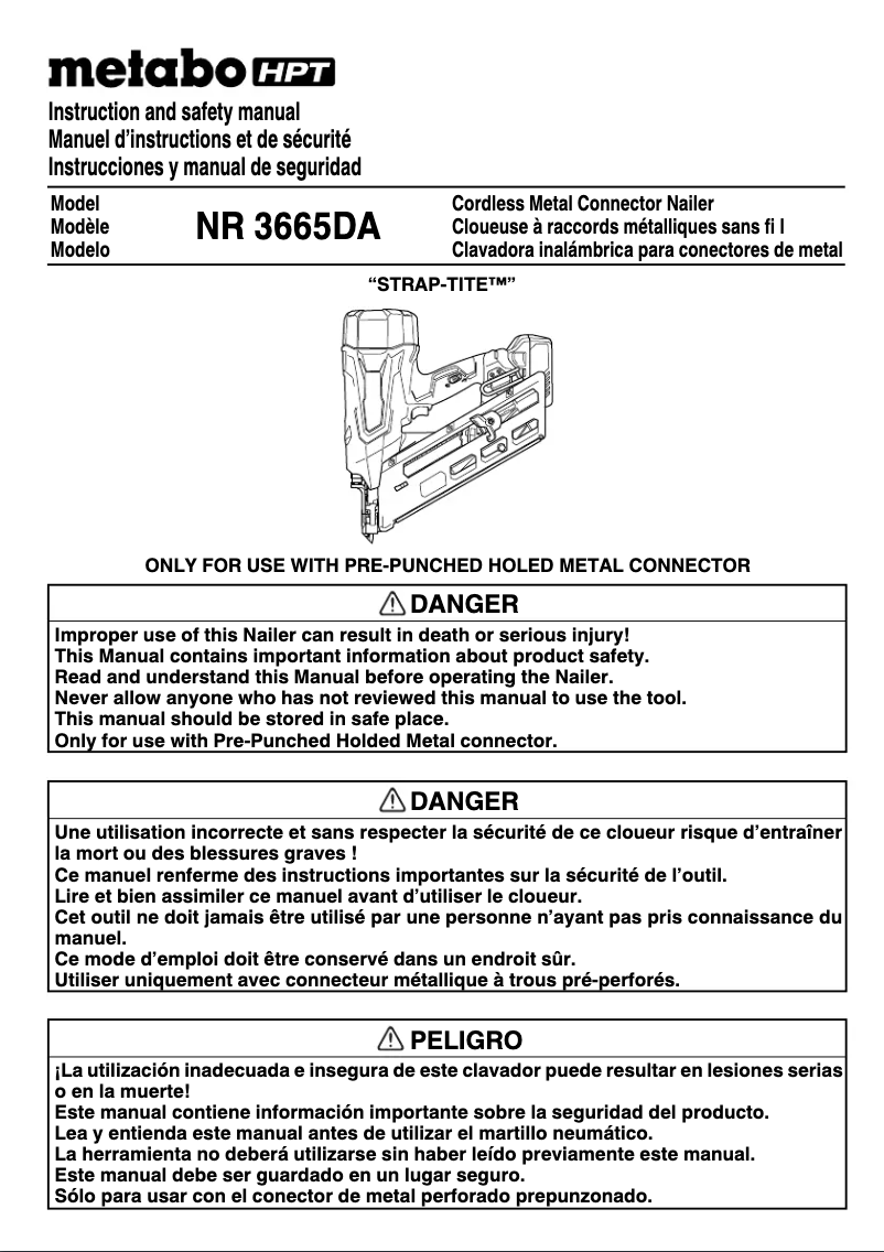 Page 1 de la notice Manuel utilisateur Metabo NR3665DA