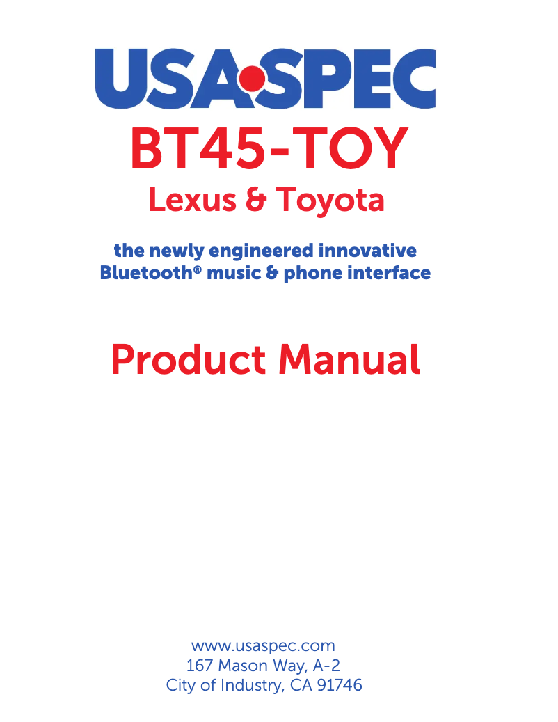 Page 1 of the manual User Manual USA Spec BT45-TOY