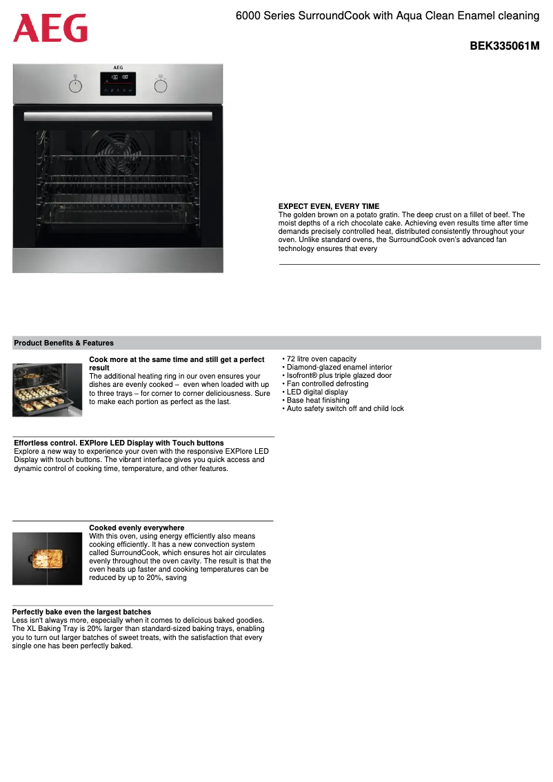 Page 1 de la notice Fiche technique AEG BEK335061M