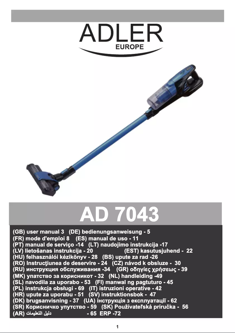 Page 1 de la notice Manuel utilisateur Adler AD 7043