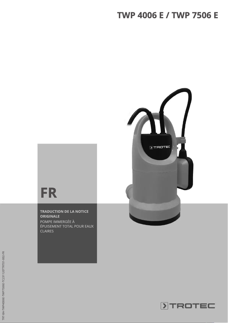 Page 1 de la notice Manuel utilisateur Trotec TWP 7506 E