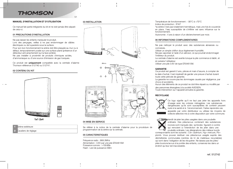 Page 1 de la notice Manuel utilisateur Thomson 512742