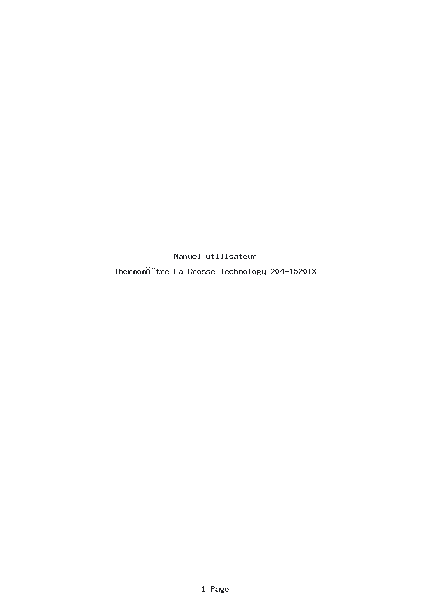 Page 1 de la notice Manuel utilisateur La Crosse Technology 204-1520TX