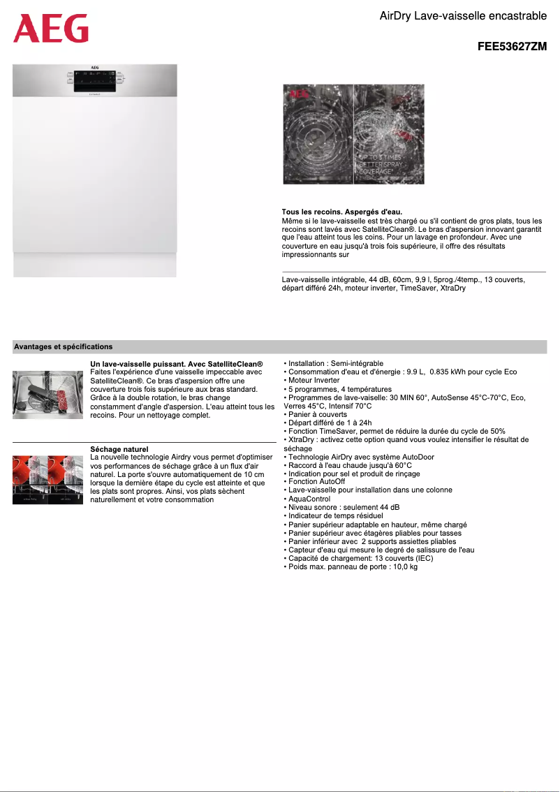 Page 1 de la notice Fiche technique AEG FEE53627ZM