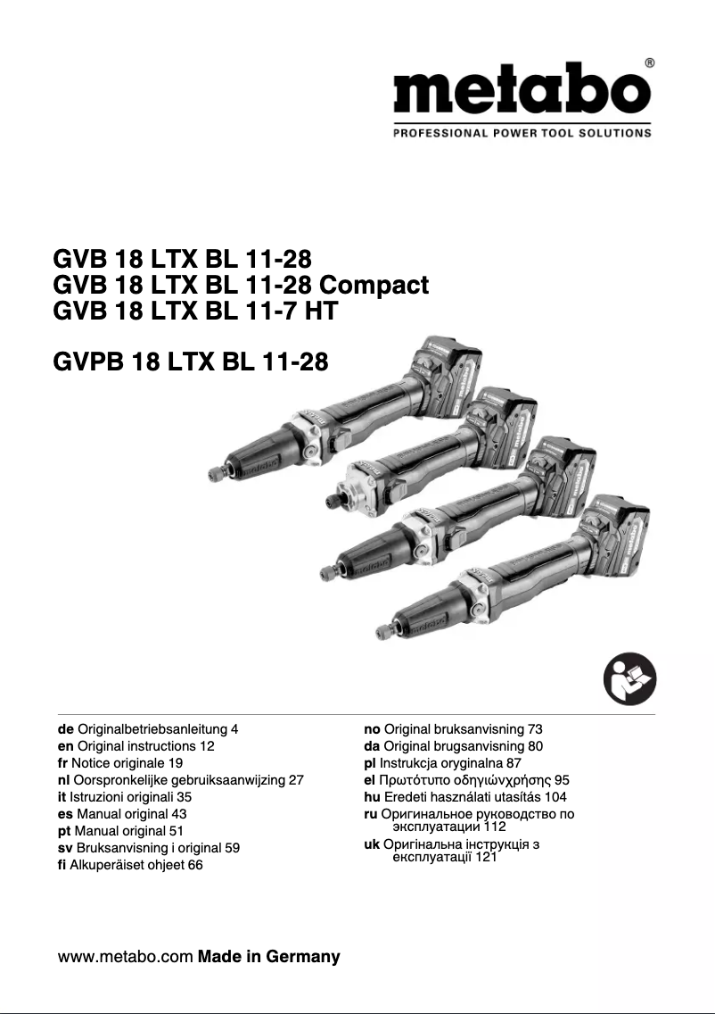Página 1 del manual Manual de usuario Metabo GVB 18 LTX BL 11-28 C