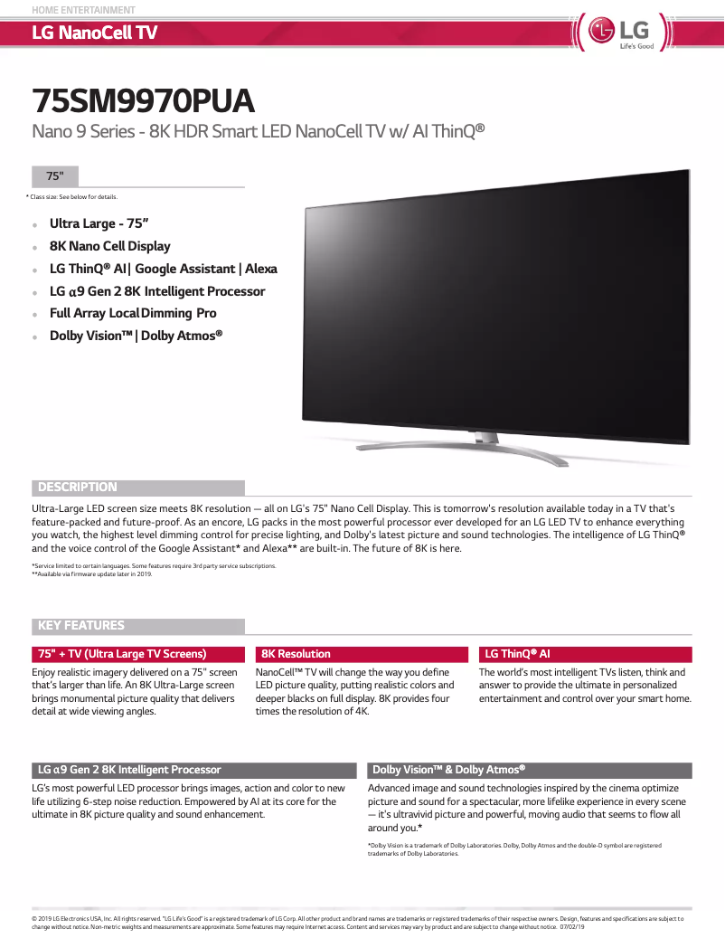 Page 1 of the manual Technical Sheet LG 75SM9970PUA