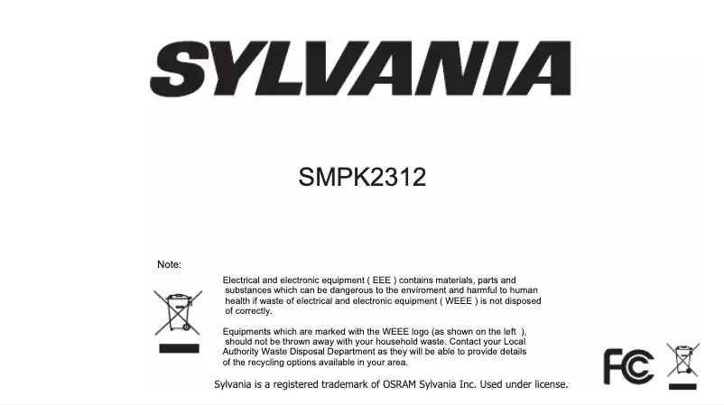 Page 1 de la notice Manuel utilisateur Sylvania SMPK2312