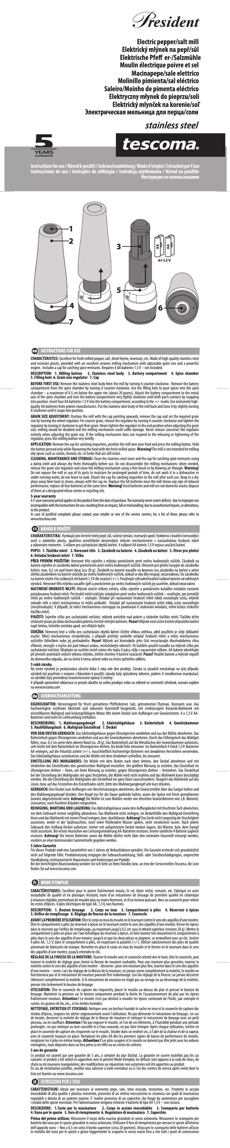 Page 1 de la notice Manuel utilisateur Tescoma President 659560