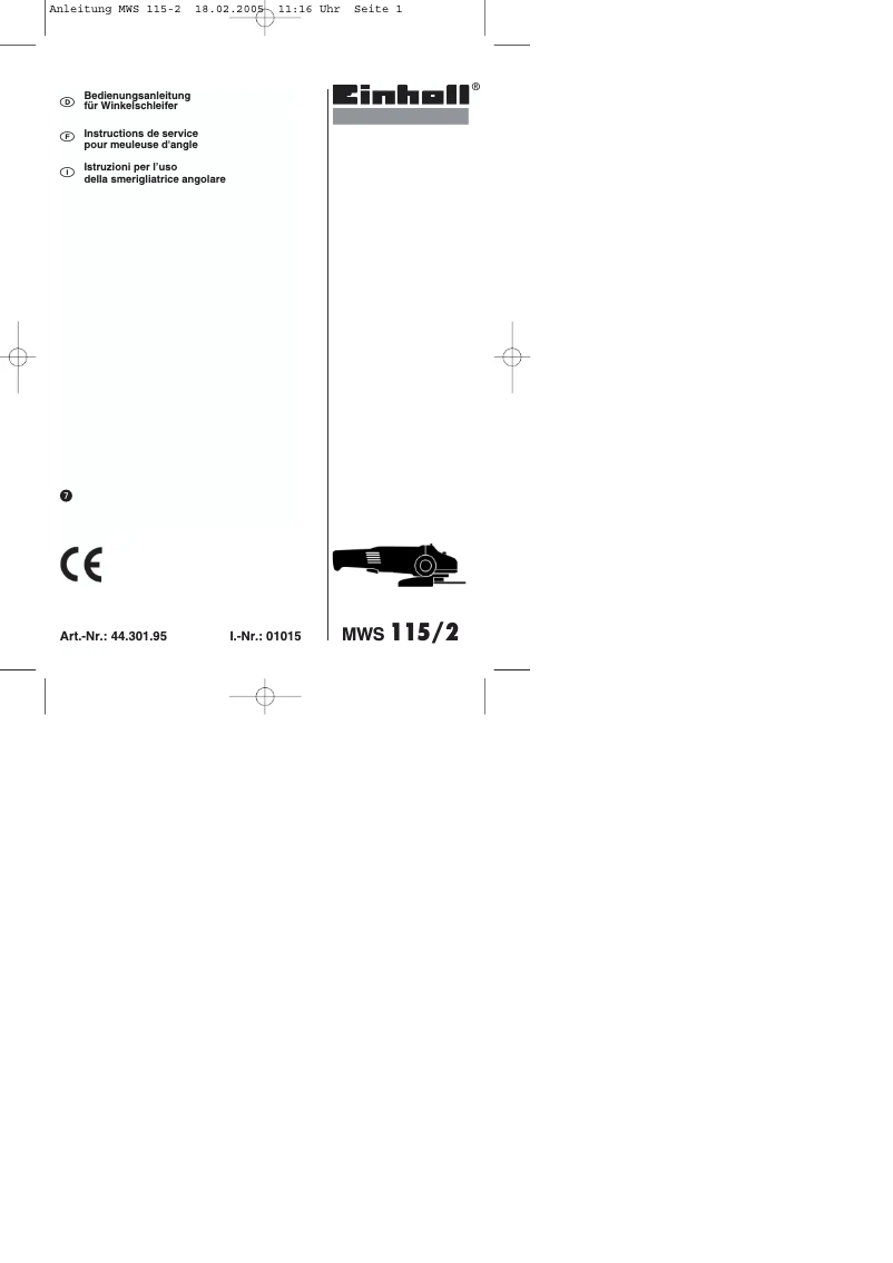 Page 1 de la notice Manuel utilisateur Einhell MWS 115/2