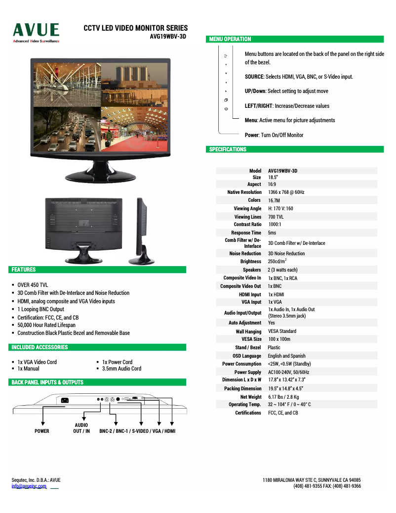 Page 1 de la notice Manuel utilisateur AVUE AVG19WBV