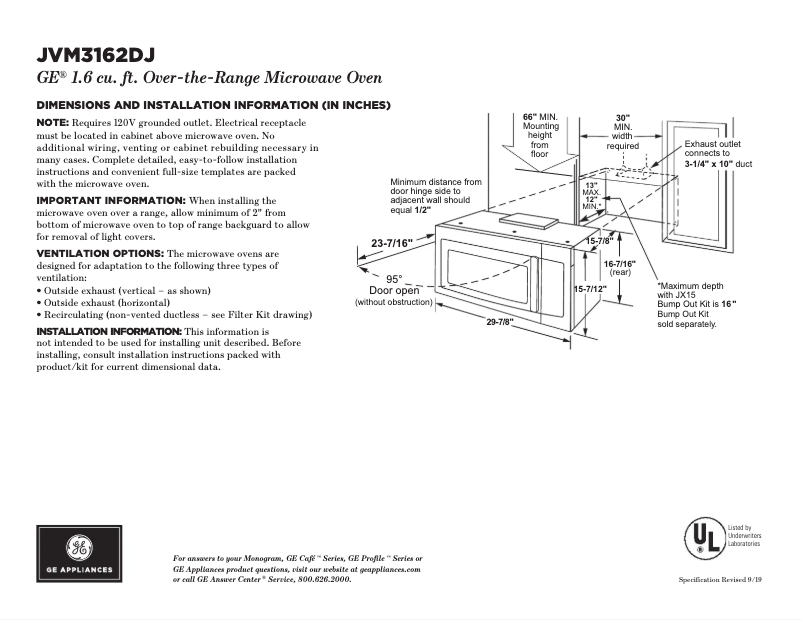 Página 1 del manual Ficha técnica GE JVM3162DJBB