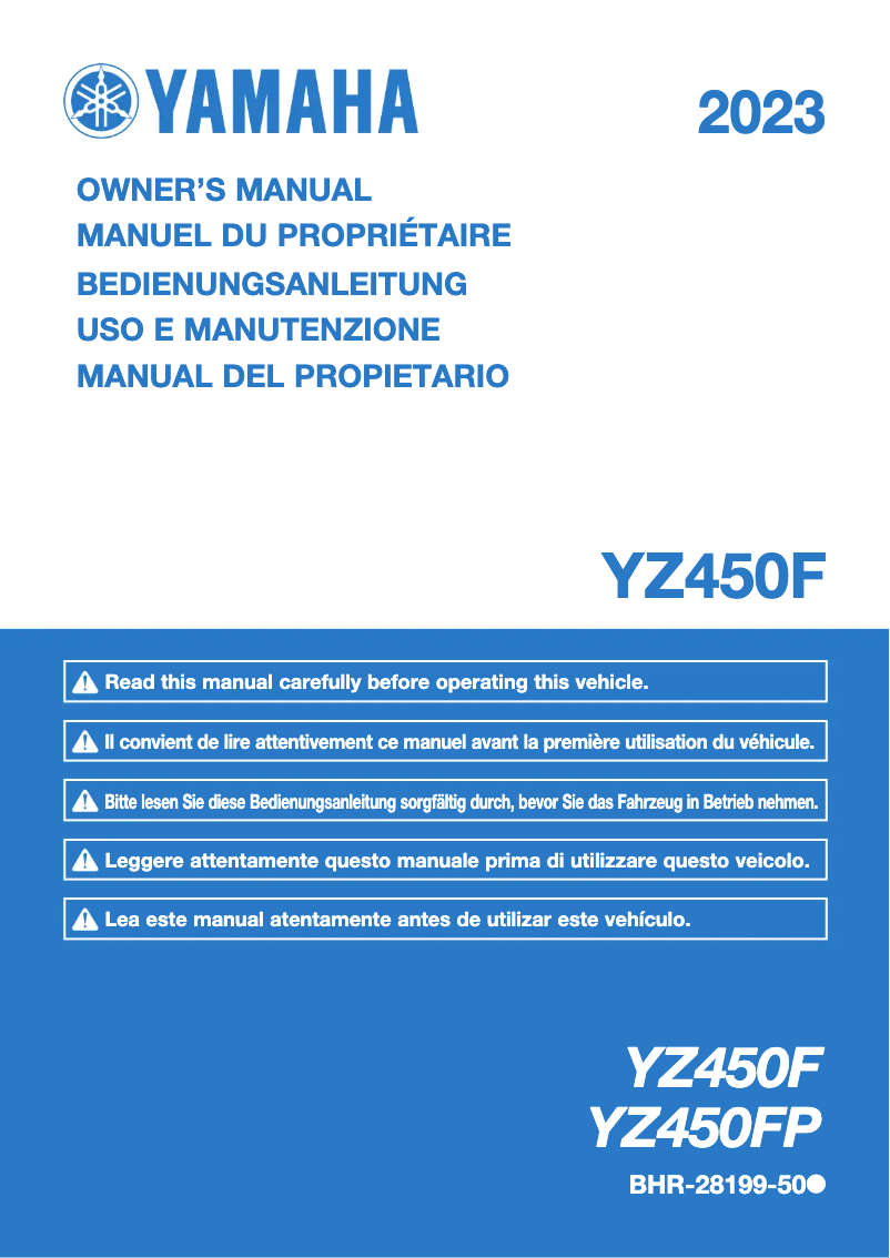 Page 1 de la notice Manuel utilisateur Yamaha YZ450F (2023)