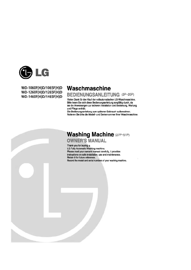 Page 1 de la notice Manuel utilisateur LG WD-1065FD