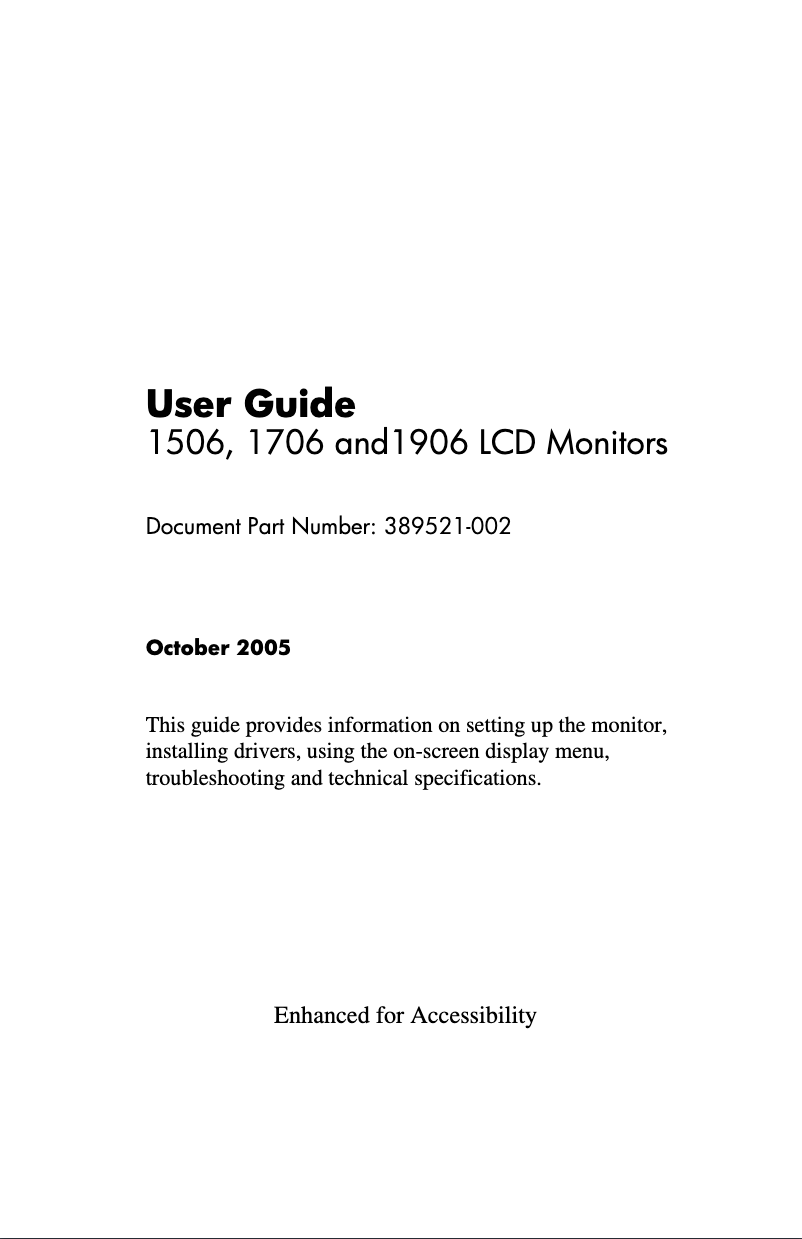 Page n°1 - Manuel utilisateur HP L1506