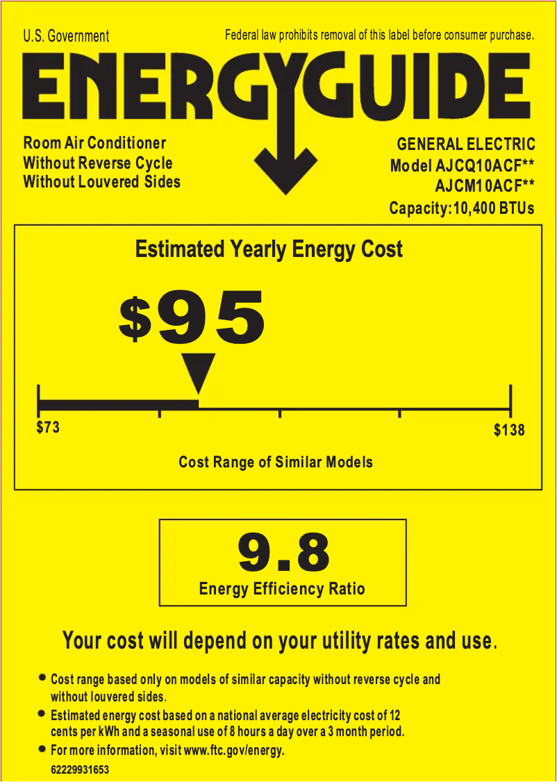 Page 1 of the manual Energy Label GE AJCQ10ACF