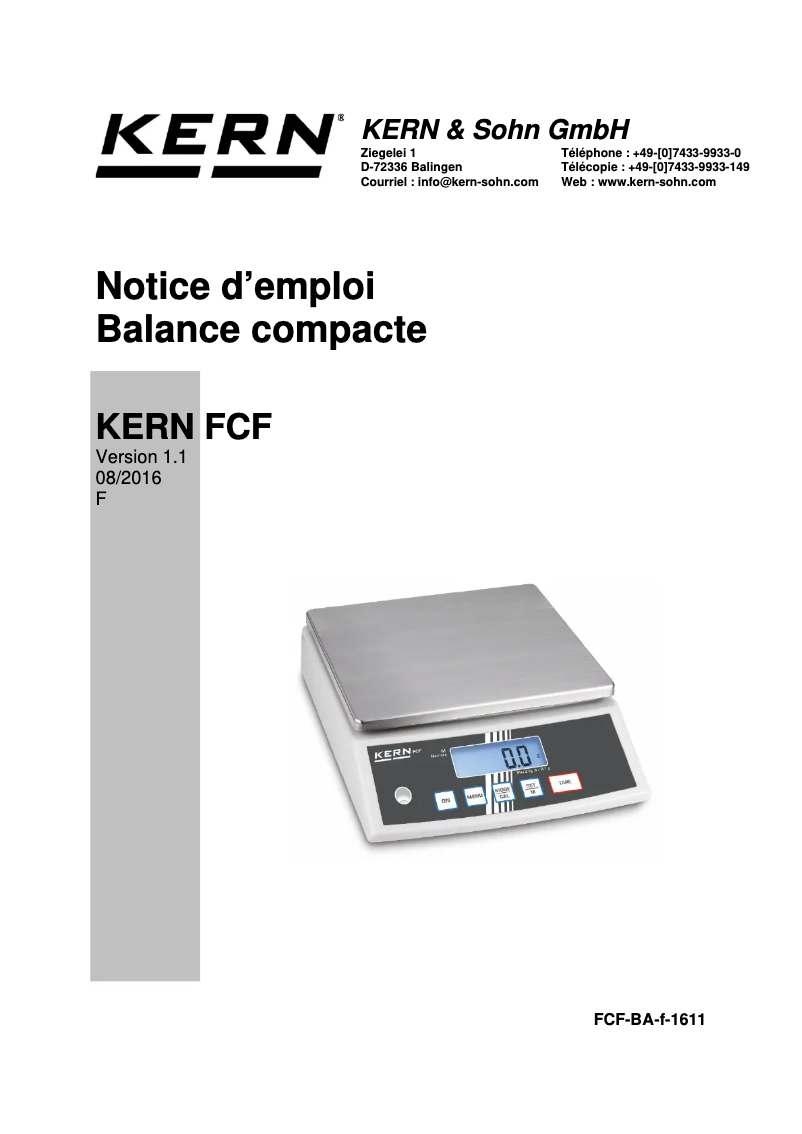 Page 1 de la notice Manuel utilisateur Kern FCF 3K-4